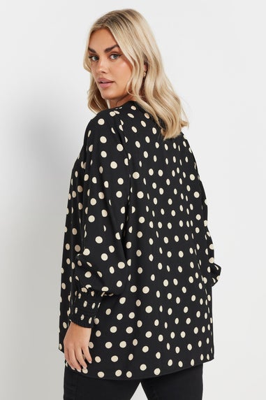 YOURS Curve Black Spot Print V-Neck Blouse