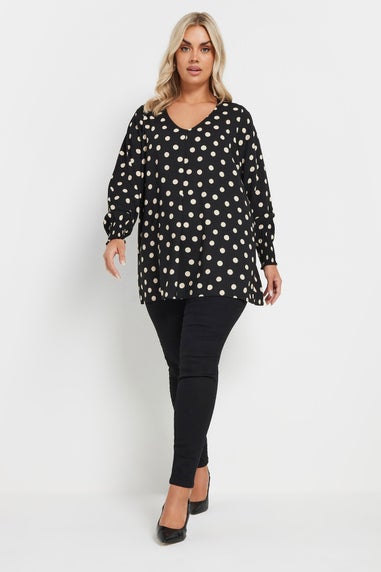 YOURS Curve Black Spot Print V-Neck Blouse