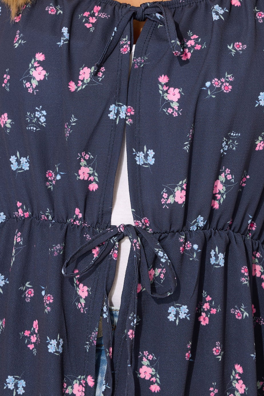 YOURS Curve Navy Blue Floral Print Tie Front Top