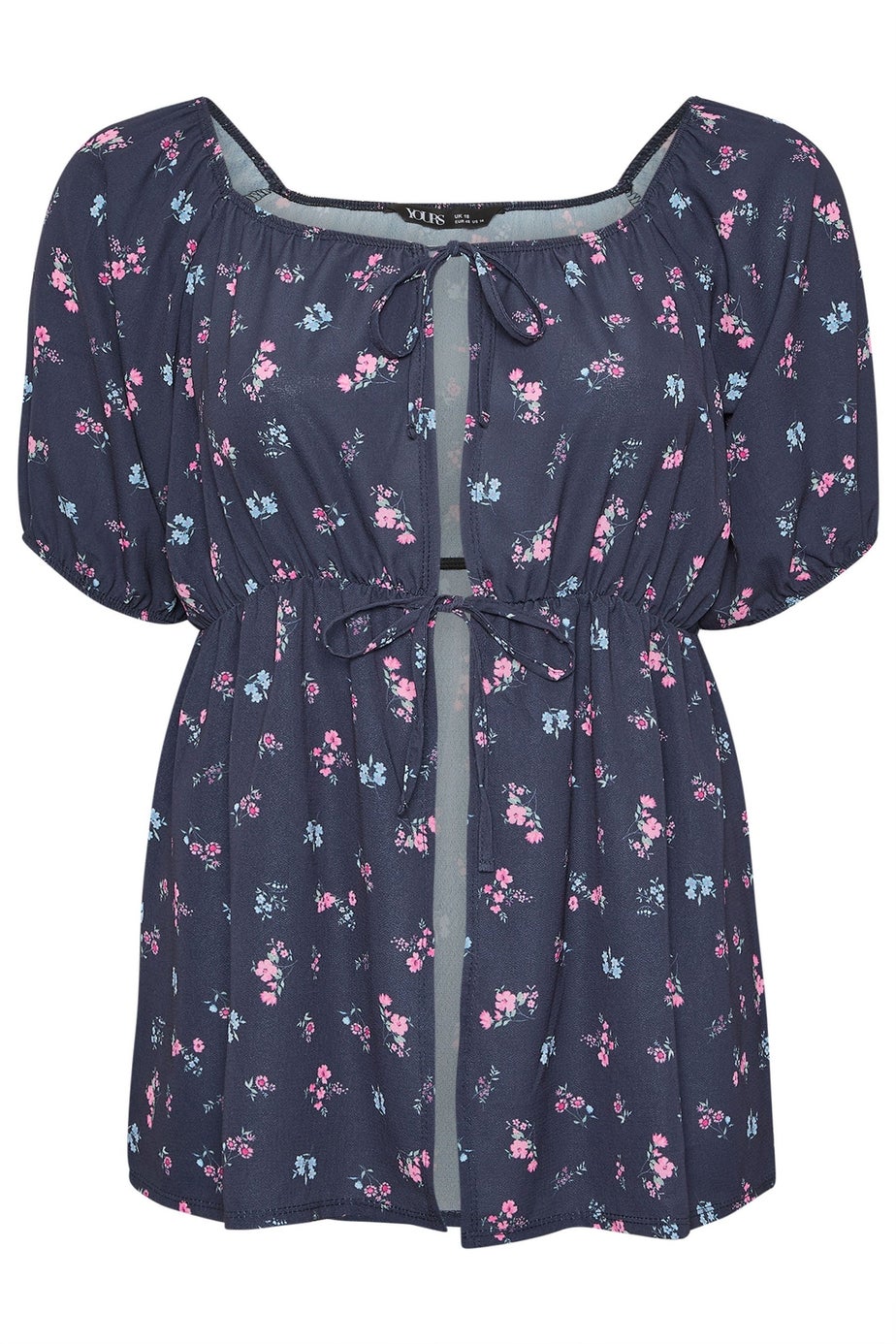 YOURS Curve Navy Blue Floral Print Tie Front Top