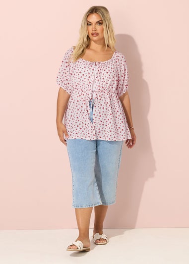 YOURS Curve Pink Floral Print Tie Front Top
