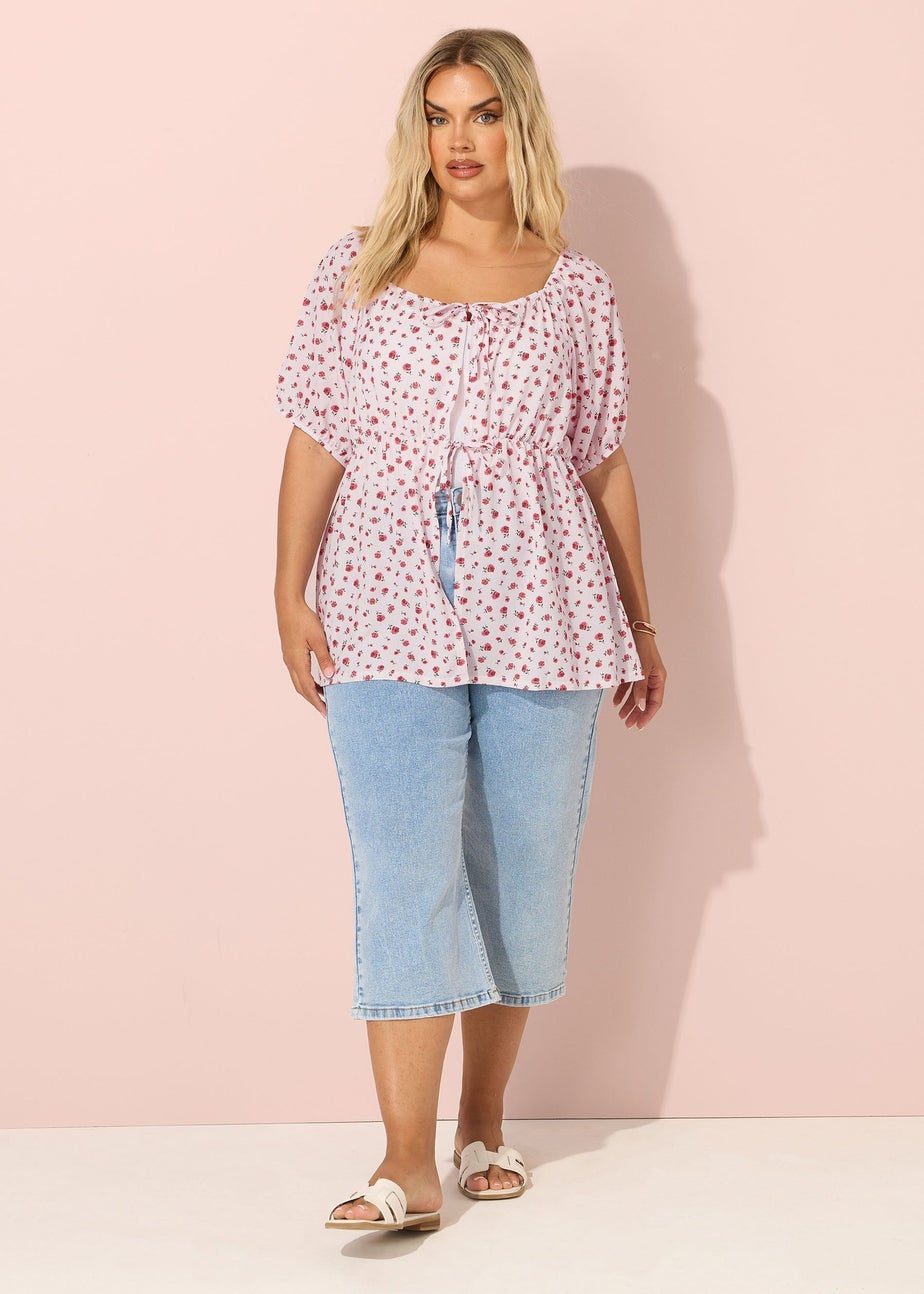 YOURS Curve Pink Floral Print Tie Front Top