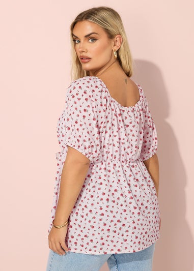 YOURS Curve Pink Floral Print Tie Front Top