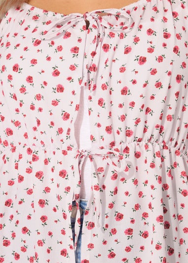 YOURS Curve Pink Floral Print Tie Front Top