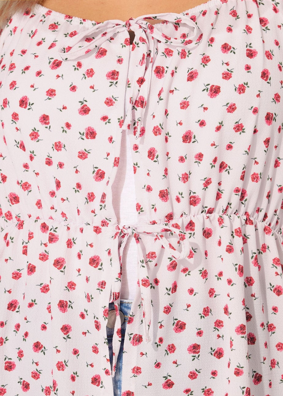 YOURS Curve Pink Floral Print Tie Front Top