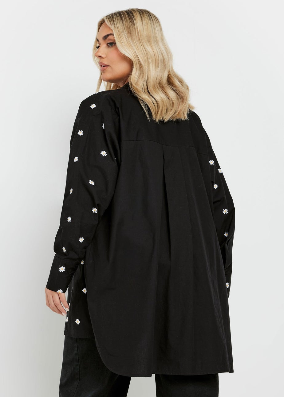 YOURS Curve Black Embroidered Daisy Shirt