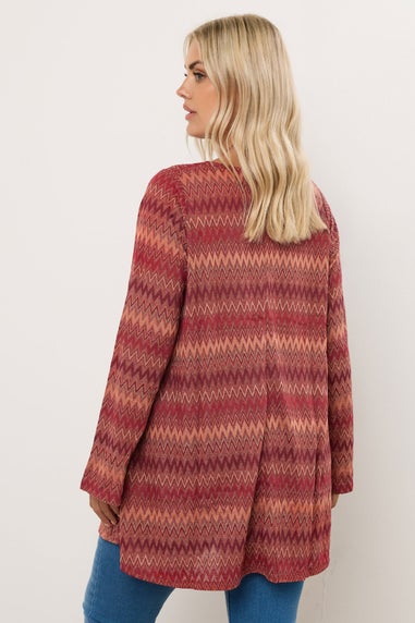 Yours Curve Rust Orange Metallic Zig Zag Tie Neck Tunic Top