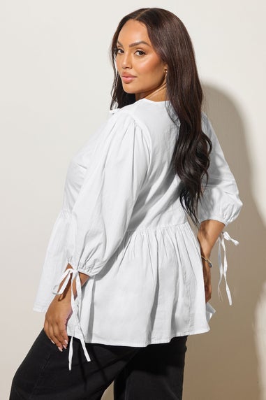 YOURS Curve White Bow Tie Detail Top