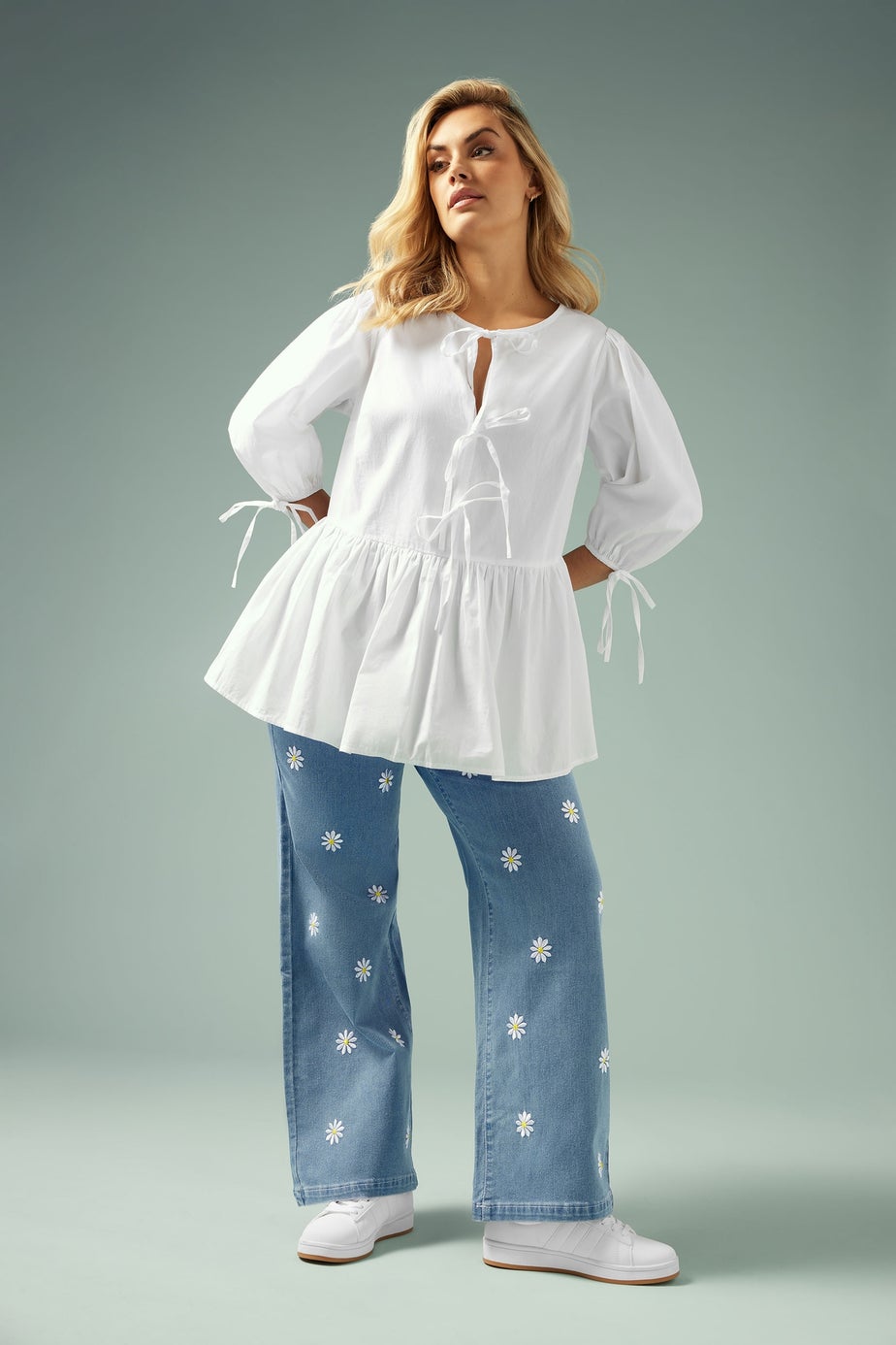 YOURS Curve White Bow Tie Detail Top