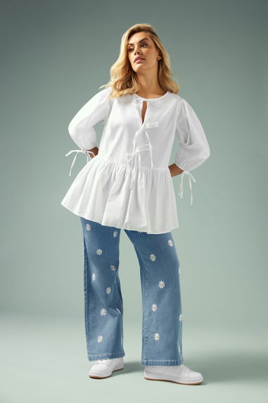 YOURS Curve White Bow Tie Detail Top