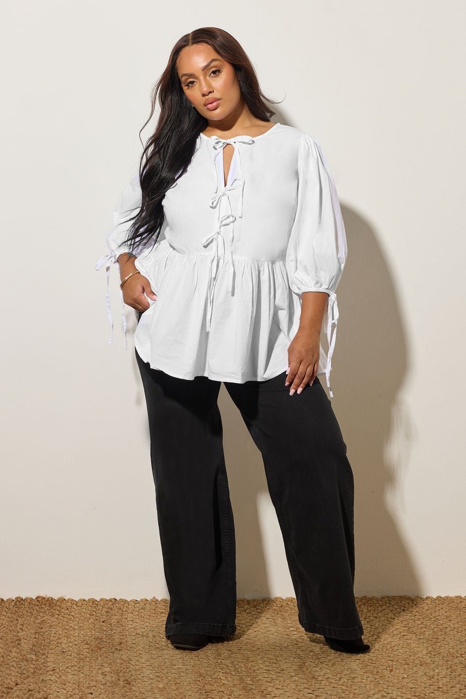 YOURS Curve White Bow Tie Detail Top