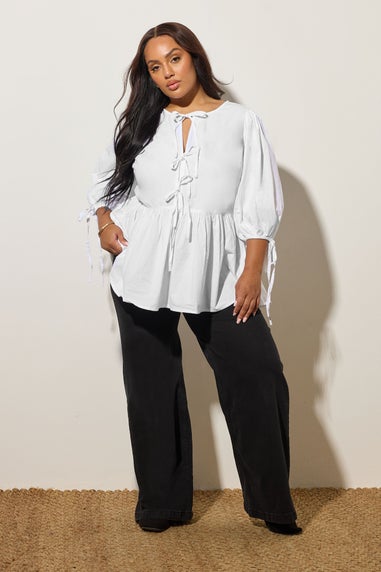 YOURS Curve White Bow Tie Detail Top