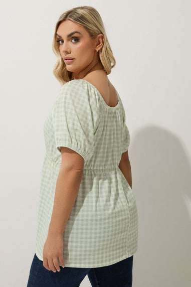LIMITED COLLECTION Curve Sage Green Gingham Tie Neck Peplum Top
