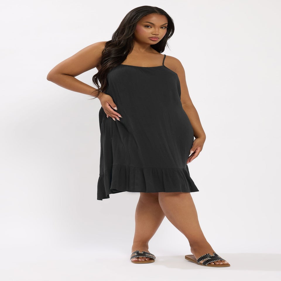 Yours Curve Black Crinkle Mini Dress