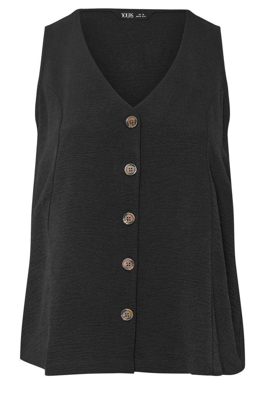 Yours Curve Black Button Through Waistcoat