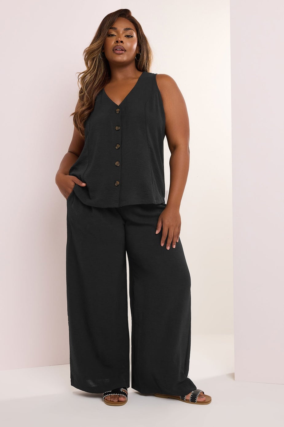 Yours Curve Black Button Through Waistcoat