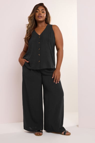 Yours Curve Black Button Through Waistcoat
