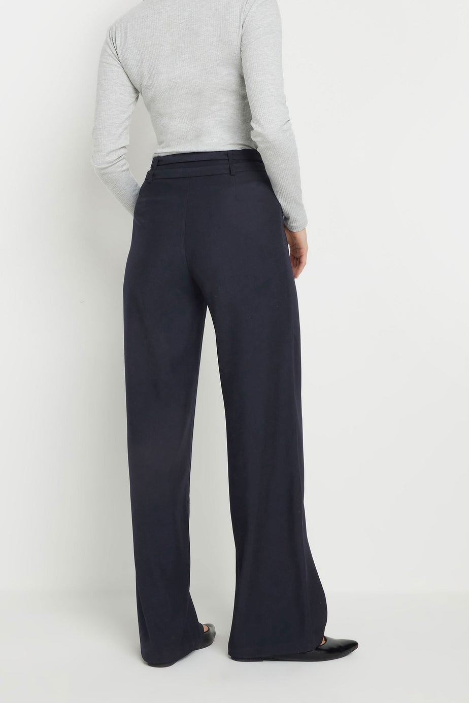Long Tall Sally Navy Blue Double Belt Tie Trousers