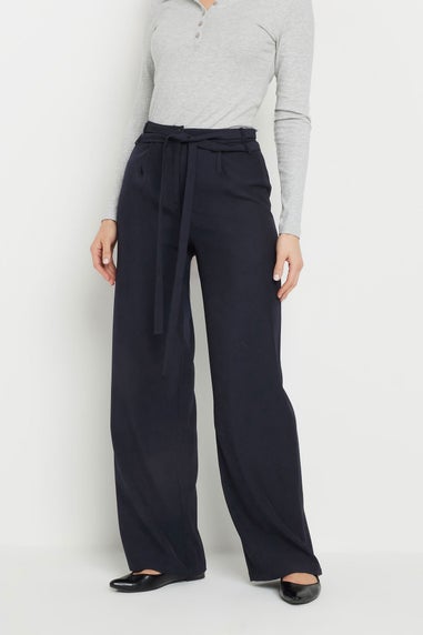 Long Tall Sally Navy Blue Double Belt Tie Trousers