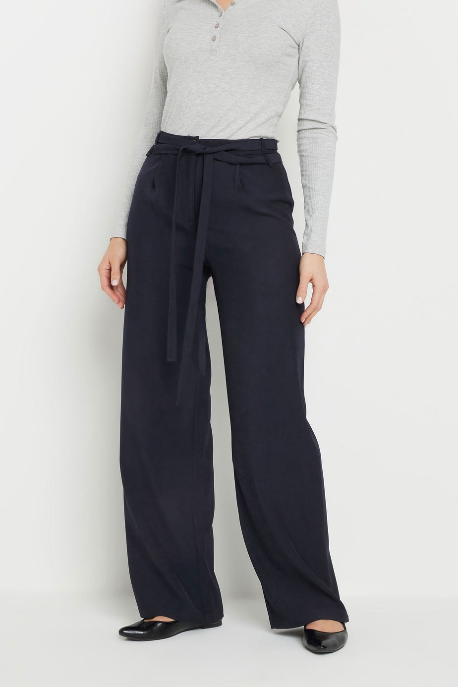 Long Tall Sally Navy Blue Double Belt Tie Trousers