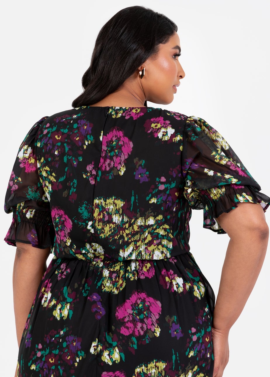 Lovedrobe Black Floral Half Sleeve Midaxi Dress