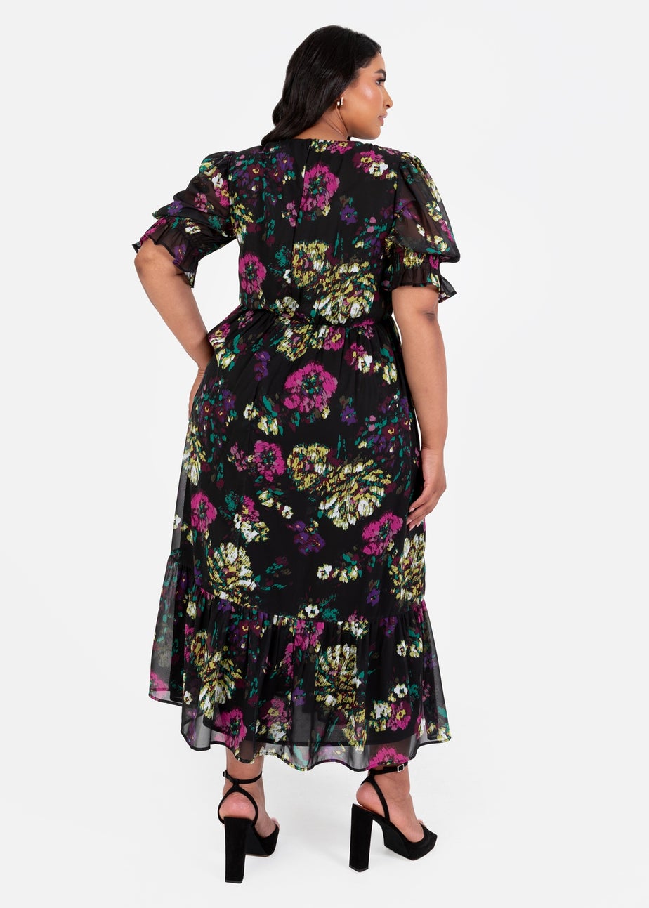 Lovedrobe Black Floral Half Sleeve Midaxi Dress