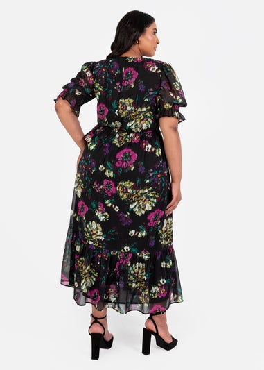 Lovedrobe Black Floral Half Sleeve Midaxi Dress