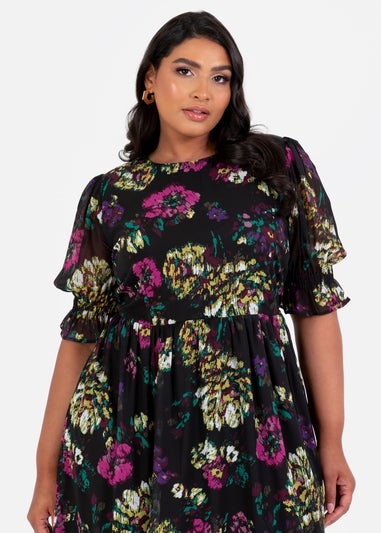 Lovedrobe Black Floral Half Sleeve Midaxi Dress