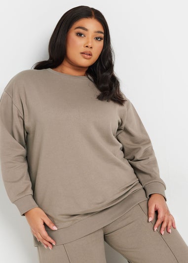 YOURS Curve Light Brown Long Sleeve Crew Neck Sweatshirt