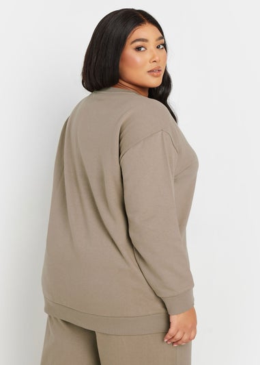 YOURS Curve Light Brown Long Sleeve Crew Neck Sweatshirt