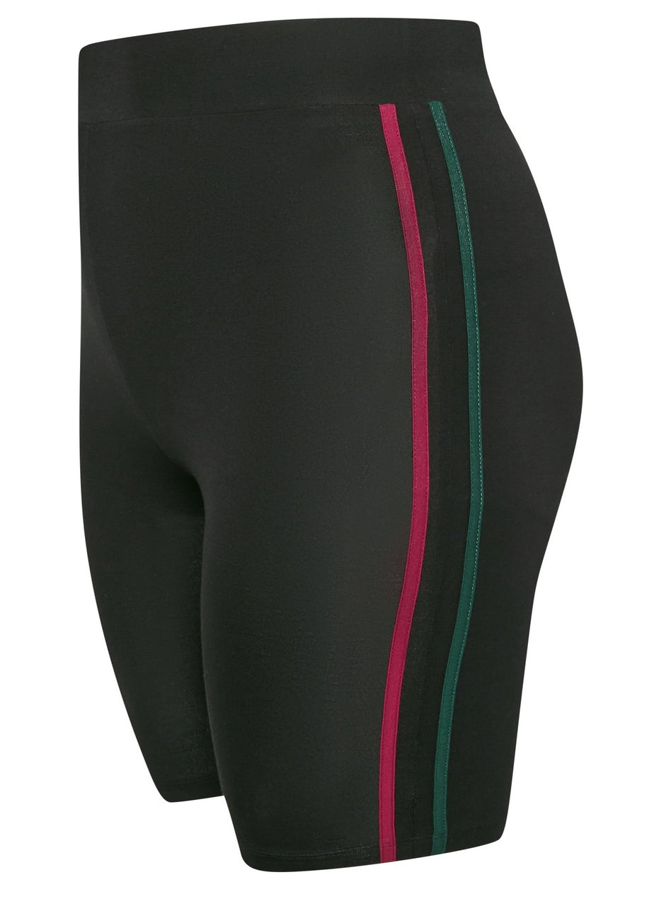 Yours Active Curve Black Side Stripe Stretch Shorts