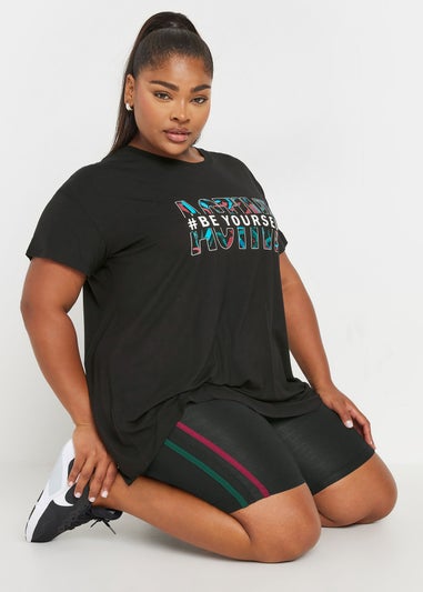 Yours Active Curve Black Side Stripe Stretch Shorts