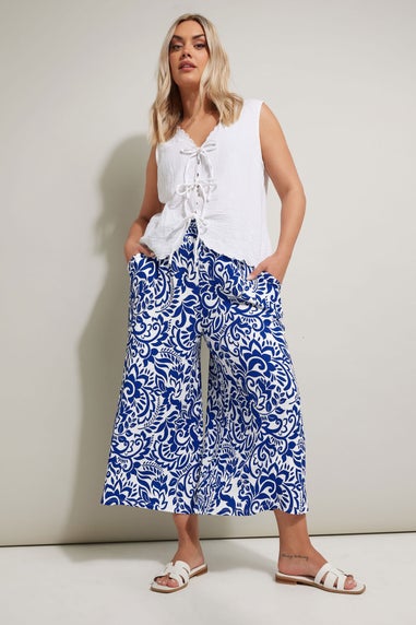 Yours Curve Blue Abstract Floral Textured Midaxi Culottes