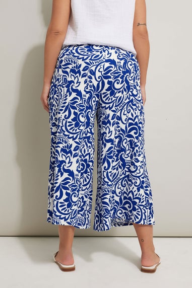 Yours Curve Blue Abstract Floral Textured Midaxi Culottes