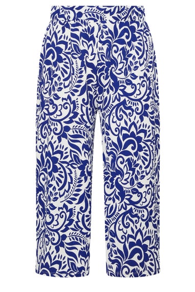 Yours Curve Blue Abstract Floral Textured Midaxi Culottes