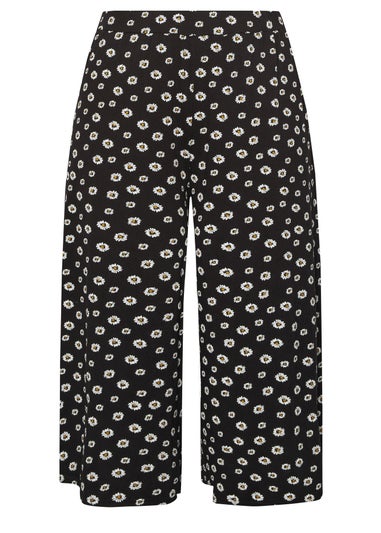 Yours Curve Black Daisy Print Cropped Trousers