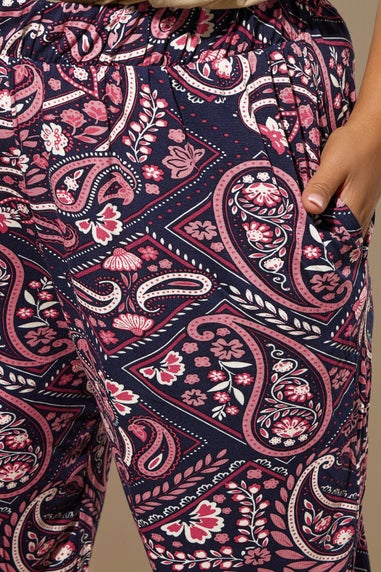 Yours Curve Navy Blue Paisley Print Harem Trousers