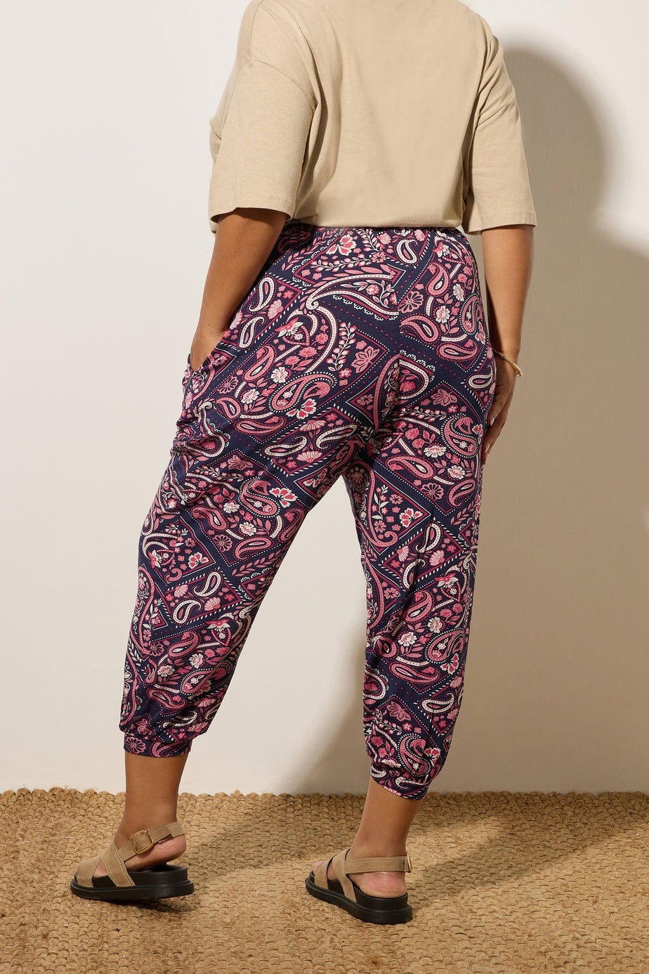 Yours Curve Navy Blue Paisley Print Harem Trousers