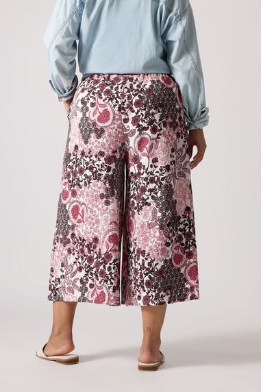 Yours Curve Pink Paisley Print Textured Cropped Trousers
