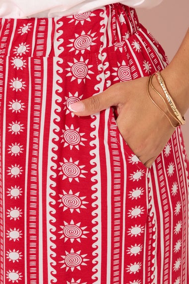 Yours Curve Red Aztec Print Midaxi Culottes