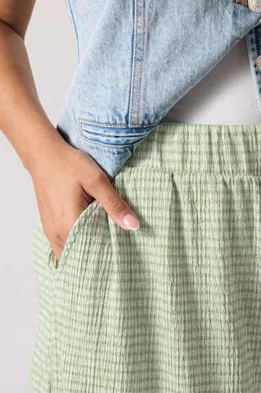 Yours Curve Sage Green Gingham Textured Shorts