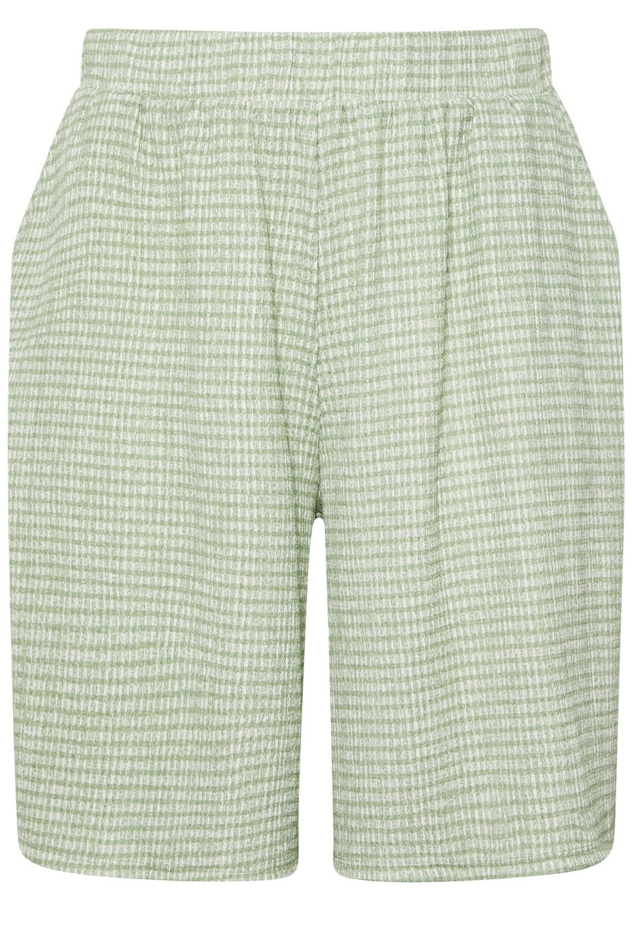 Yours Curve Sage Green Gingham Textured Shorts