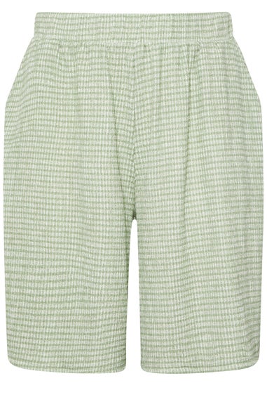 Yours Curve Sage Green Gingham Textured Shorts