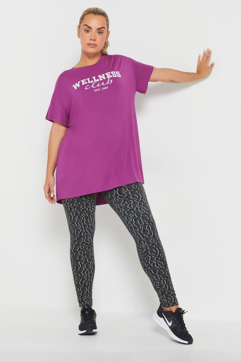 Yours Active Curve Grey Leopard Leggings
