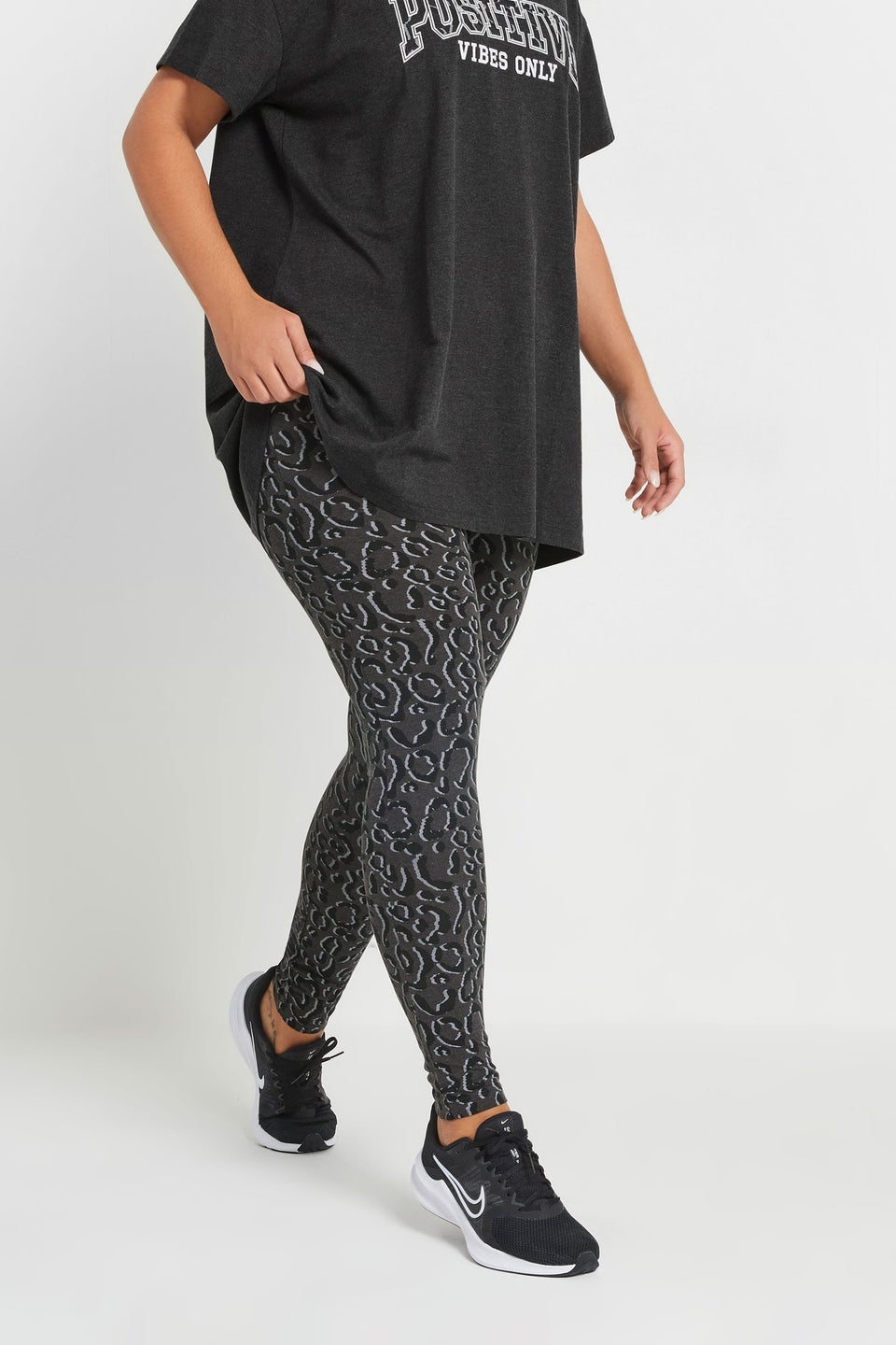 Yours Active Curve Grey Leopard Leggings