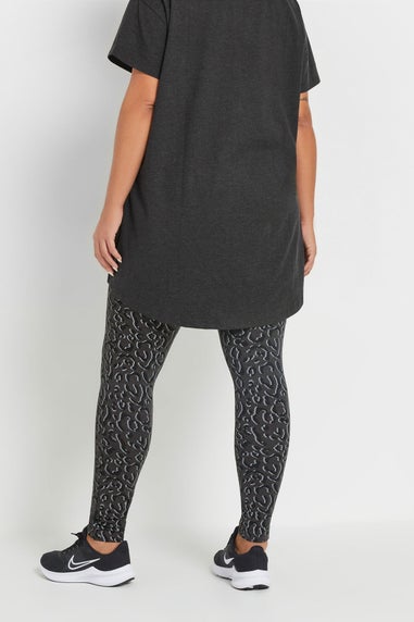 Yours Active Curve Grey Leopard Leggings