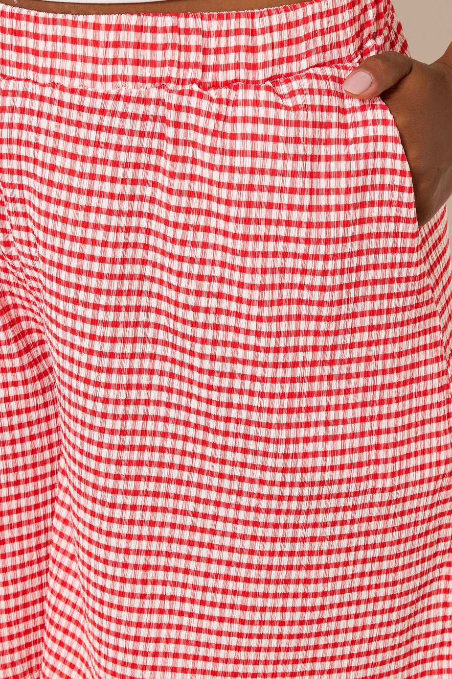 Yours Curve Red Gingham Textured Shorts