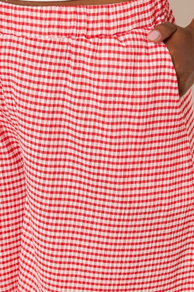 Yours Curve Red Gingham Textured Shorts