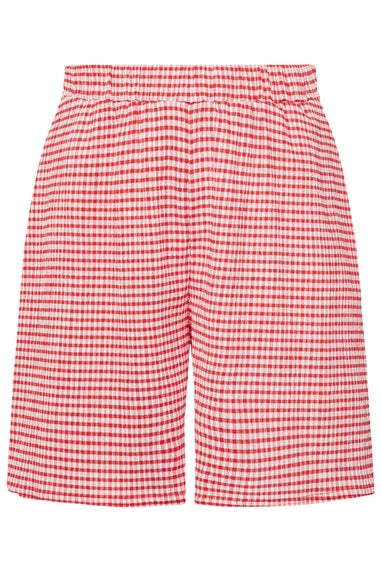 Yours Curve Red Gingham Textured Shorts