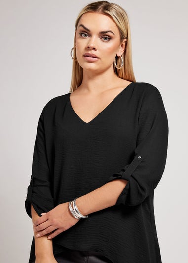 YOURS LONDON Curve Black Asymmetric Hem Blouse